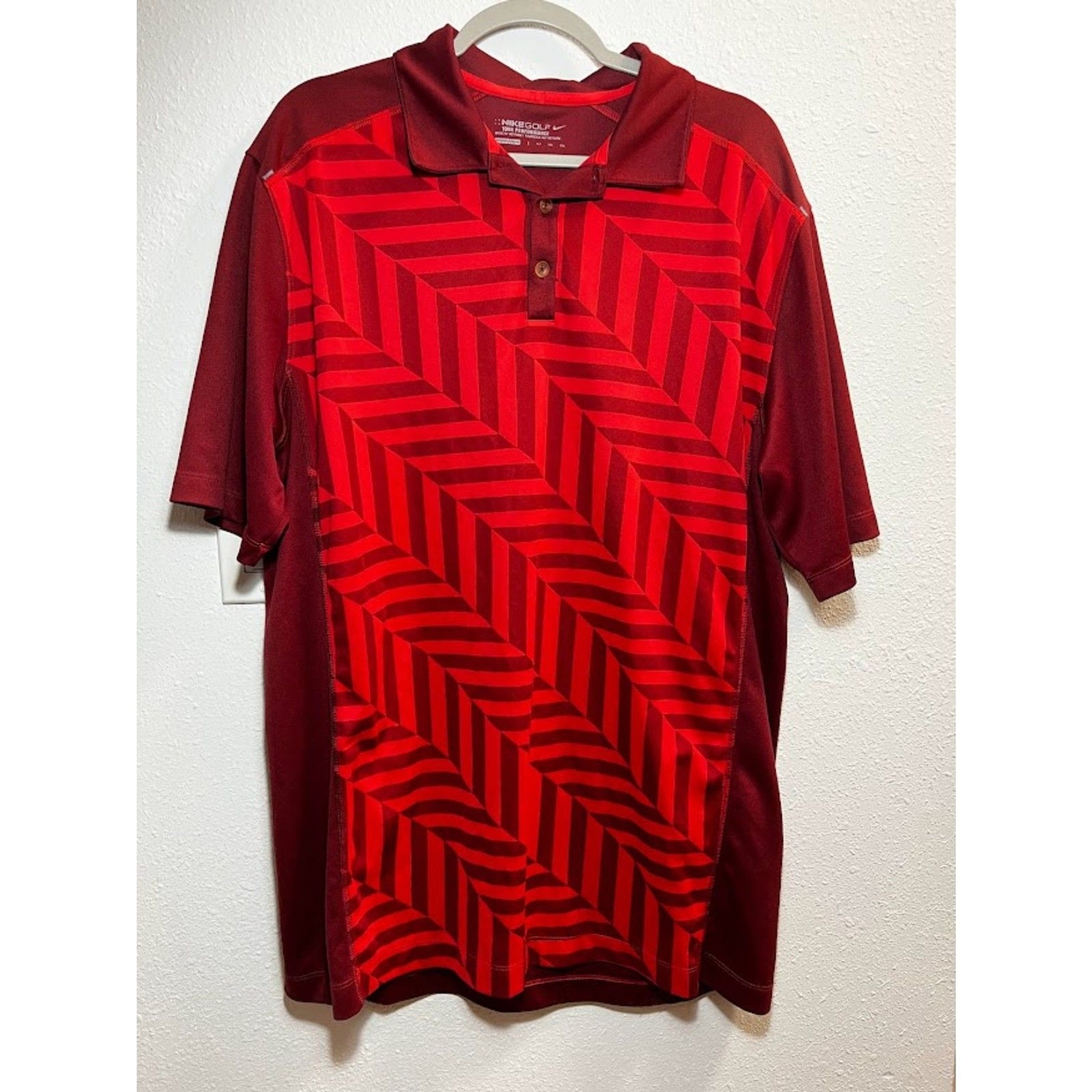 Nike Pro Golf Shirt Red Men's Tall Polo Size XLT with a Fun Patterned