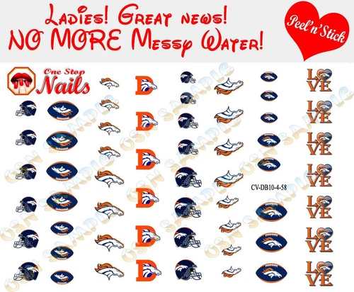 Denver Broncos Clear Vinyl PEEL and STICK (NOT Waterslide) nail decals/stickers