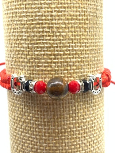 Bracelet Macramé Red Cord Knot Tiger Eye Bead Horseshoe Charm 6.5in-12in pack x6 - Picture 11 of 12