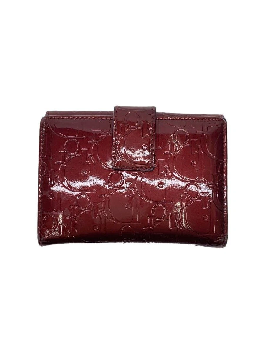 Christian Dior Portefeuille Plié Bi Pli Cuir Bordeaux Motif Total Femme Occasion