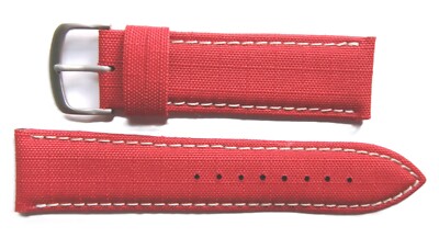 Authentic Locman 22mm RED Canvas/Leather Watch Strap with Buckle, Italy, NEW