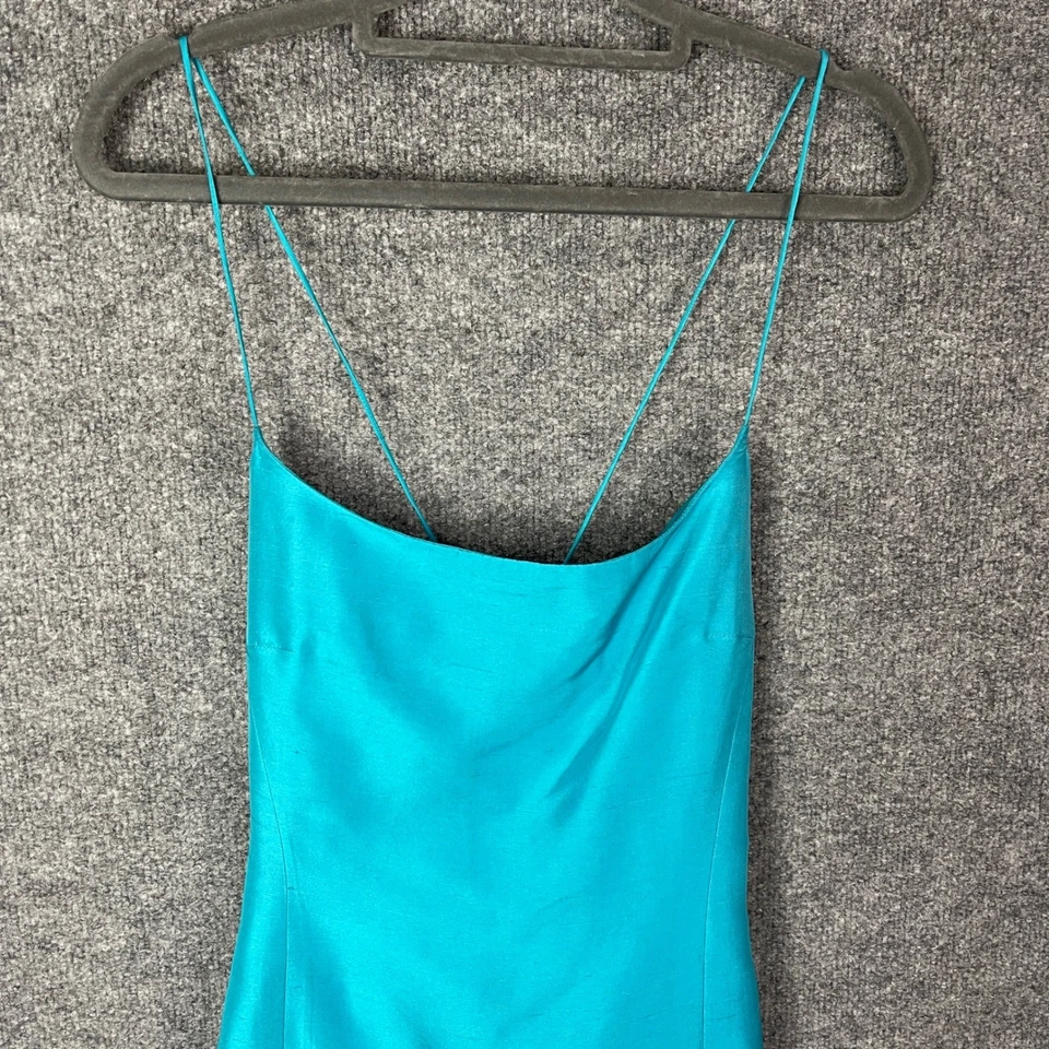 Mini Vestido Vintage Ralph Lauren 100% Seda Espalda Abierta Cóctel Turquesa Talla 6 Foto 3 de 4