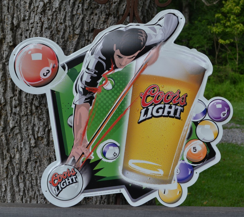 1999 Coors Light Beer SHOOTING POOL billiards Tin Bar Sign 23 x 20 12 ball side