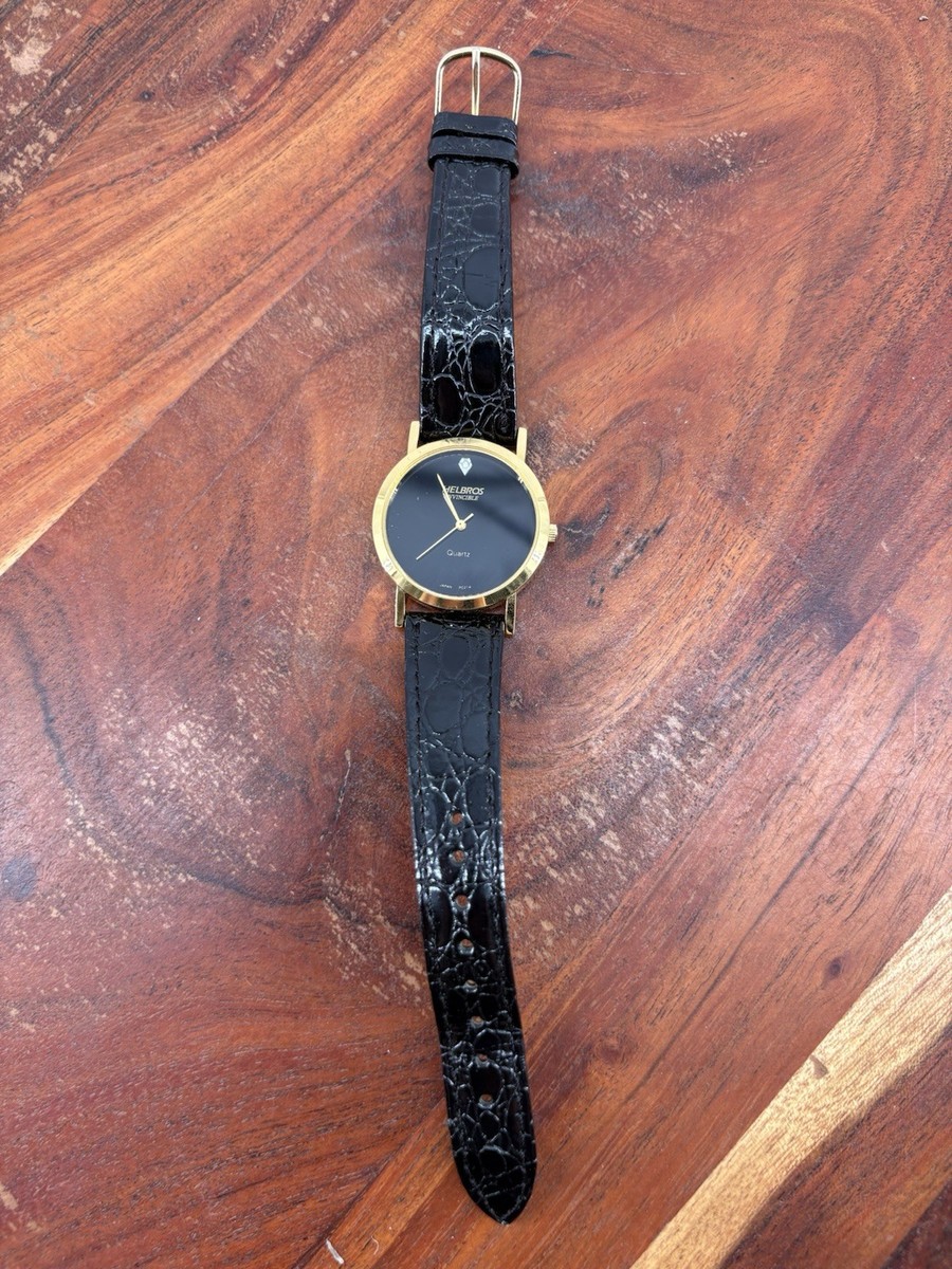 Vintage Helbros Invincible Diamond quartz watch Black Gold  display picture 3