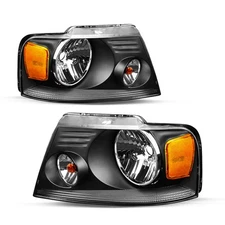 FOR 04-08 FORD F150 06-08 LINCOLN MARK LT BLACK HOUSING HALOGEN HEADLIGHTS PAIR