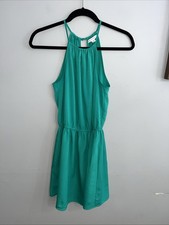 American Eagle Women's Emerald Green Halter Dress Size Small Keyhole Back