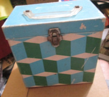 Vintage Platter-pak 45's record case blue/green geometric retro  740 storage