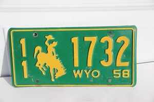 1958 Wyoming License Plate plate 11 1732