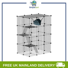 Large Cat Cage, Indoor Cat Enclosure, Four-Tier Cat Playpen with Hammock, Ramps