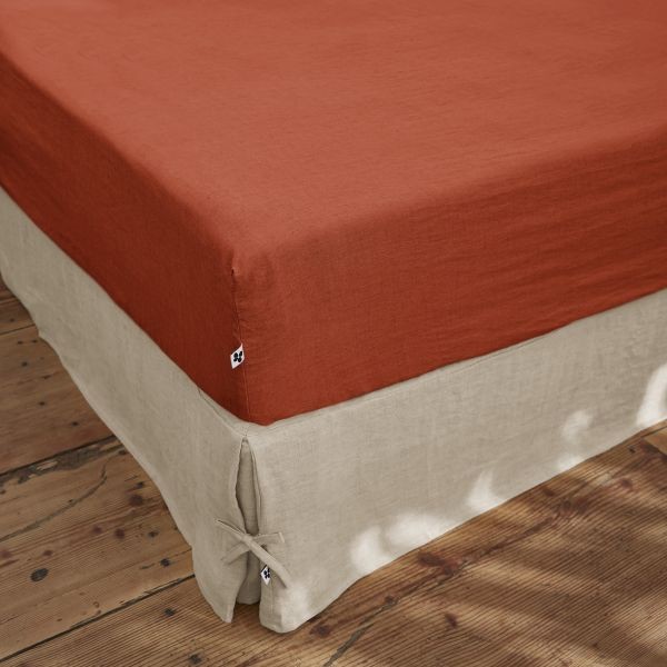 Drap housse 140x190 cm en lin haut de gamme, teinte Paprika noble