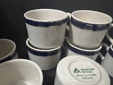 Vintage American Airlines Syracuse China Coffee Cups Set of 10 Blue Trim