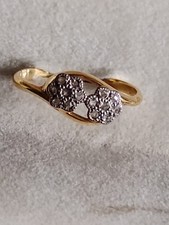Vintage 18ct Gold 0.14ct Diamond Double Daisy Ring