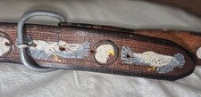 Vintage Tooled Brown Leather Belt Painted Eagles Size 40 Mexico