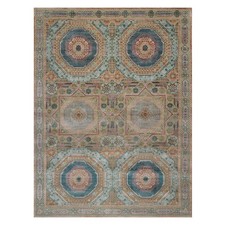 9'x12'1" Wood Brown Hand Knotted Rug Mamluk Design Wool and Silk Oriental 91890