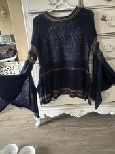 Free People Navy Striped Knit Pullover Sweate...