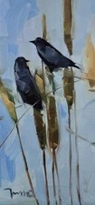 Jose Trujillo Art PRINT 12x24 Impressionism Painting Vertical Decor Birds Marsh