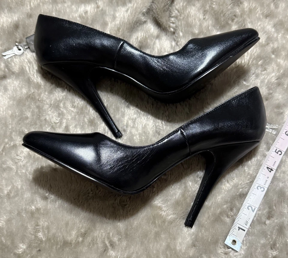 Pleaser Seduce432 Tacones de Cuero Negro Cadena Cerradura con Llave Bailarina Mujer Talla 9 NUEVO Foto 4 de 4