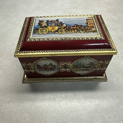 Klann Quality Tin Hinged Red~Gold Trinket Box 3.75x4.75x6.75'' West Germany  AA36