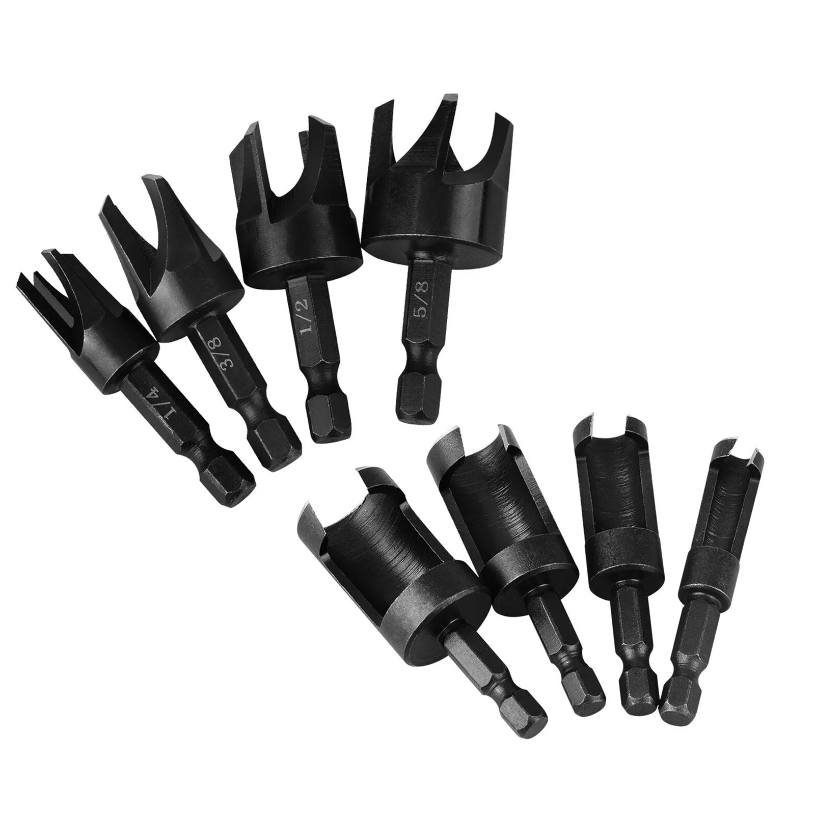 8PCS Straight/Tapered  1/4" Hex Quick change shank Wood Plug Cutter Drill Bit