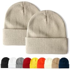 PFFY Unisex Beanie Hats for Men One Size Darkbeige darkbeige 2 Packs-Classic