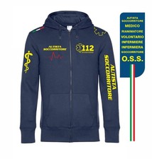 felpa stampa 112 Soccorso Europeo Italia unisex con cappuccio e zip