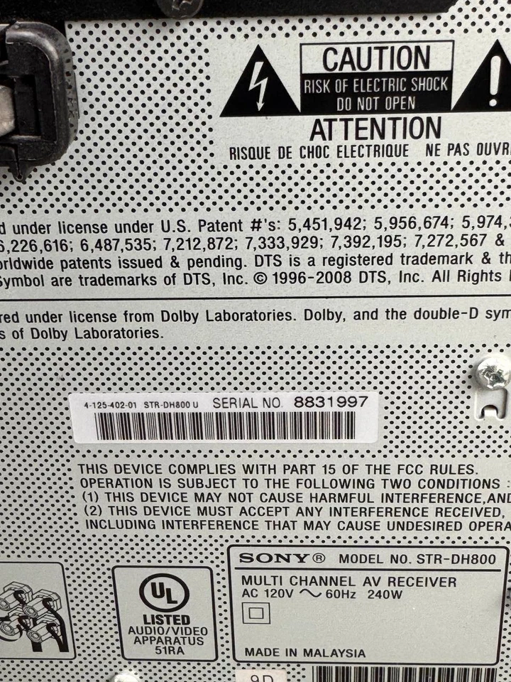 Sony STR-DH800 AV Receiver – 7.1 Channel Home Theater No Remote - Image 4 of 4