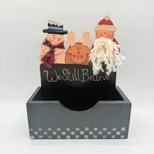 Handmade Wooden Christmas Organizer We Still Believe Snowman Reindeer Santa Box