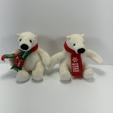 Lot of 2 2006 COCA-COLA POLAR BEAR PLUSH TOY w/ 'GIVE LIVE LOVE COKE' SCARF 4 IN