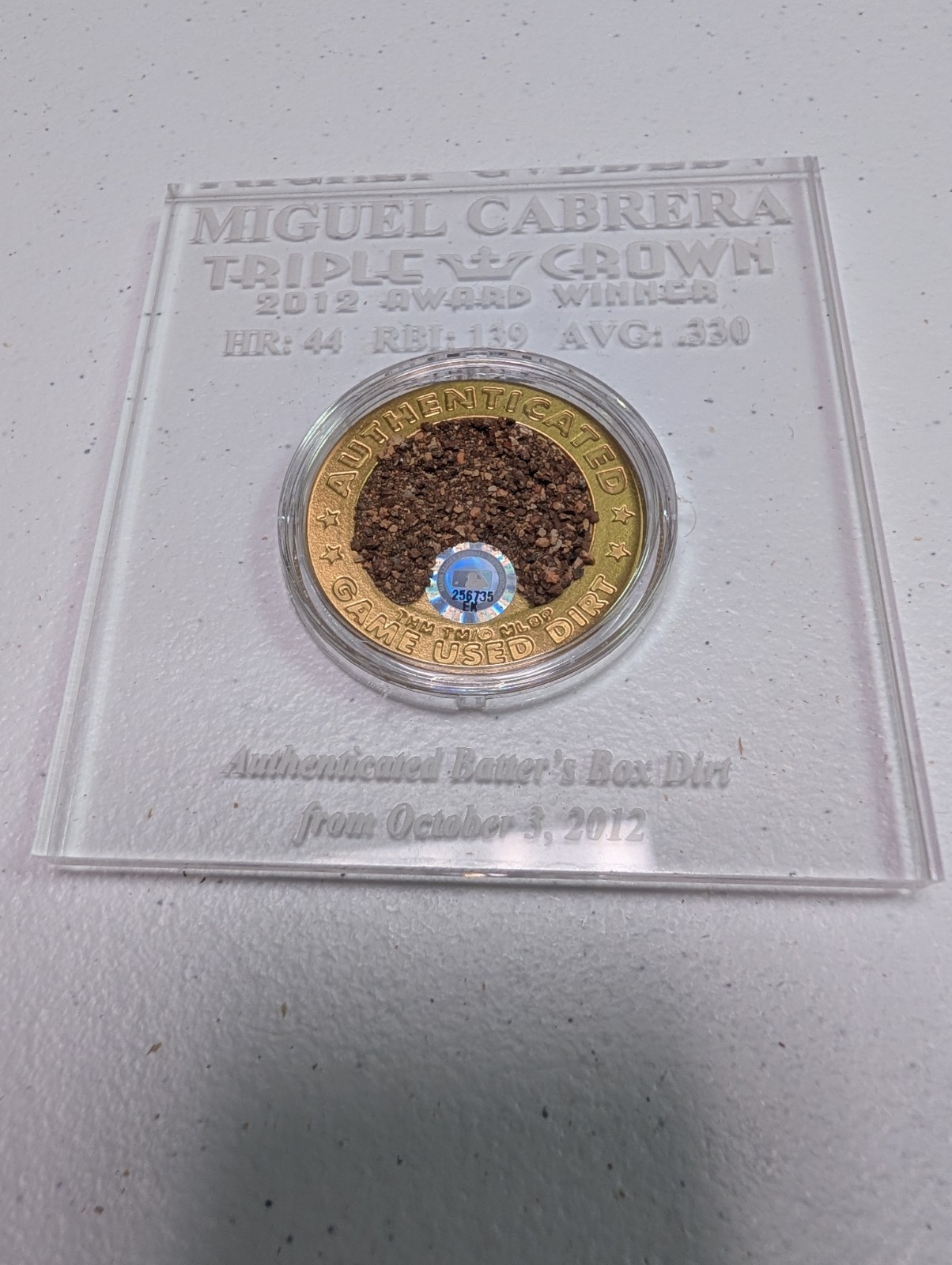 Miguel Cabrera Triple Crown Batter's Box Dirt From Detroit Tigers GAME USED