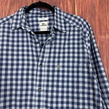 Lacoste Gingham Check Button Down Shirt Long Sleeve Blue Regular Fit Size 40