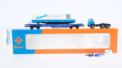 Roco H0 48015 Niederbordwagen mit Auflieger Playmobil DB | Condition: Gebraucht