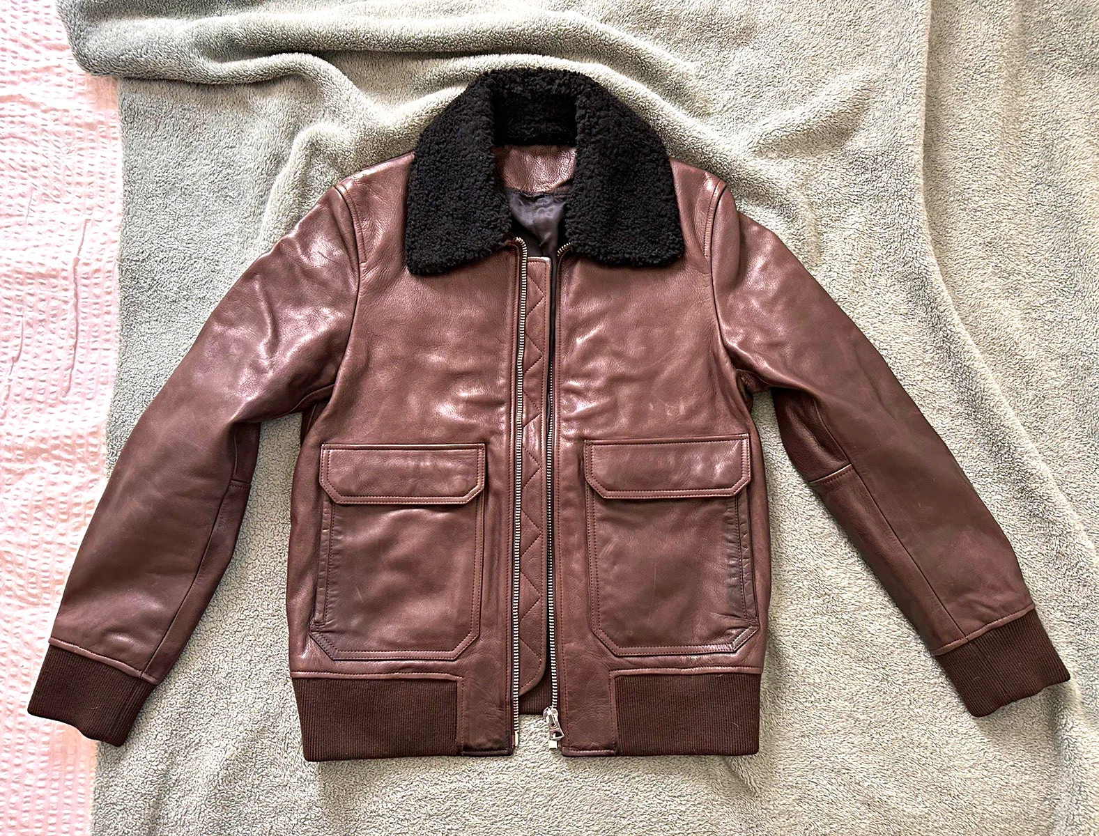 Acne Studios ABEL PWWF Leather Shearling Bomber Jacket Brown Men’s 46/small image 1