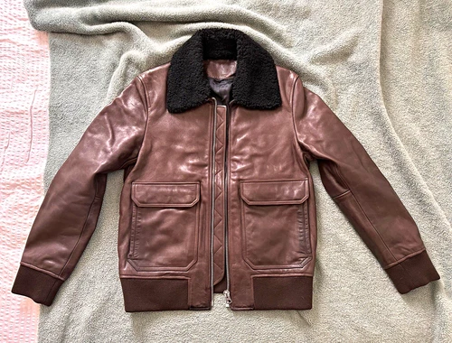 Acne Studios ABEL PWWF Leather Shearling Bomber Jacket Brown Men’s 46/small - product listing photo