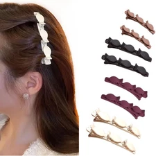 8pcs Triple Braided Hair Clips with 3 Small Clips for Sectioning Solid Color