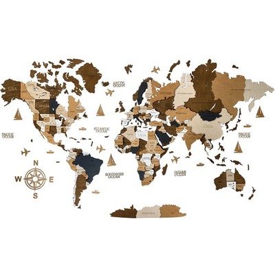 WoodLeo Wooden World Map 3D Art Large Wall Decor - Size (M, L, XL) Any Occasi...