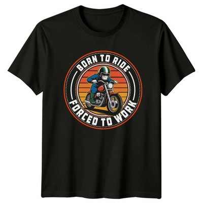 Born To Ride Forced To T-Shirt Retro Biker Motorrad Geschenk für Sie und Ihn