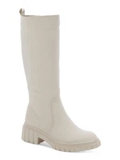 AQUA COLLEGE Womens Beige Waterproof Paz Round Toe Block Heel Riding Boot 5.5 M