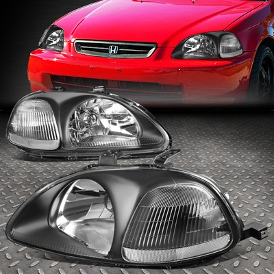 FOR 96-98 HONDA CIVIC EJ/EM/EK BLACK HOUSING CLEAR CORNER SIGNAL HEADLIGHT LAMPS