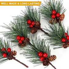 6PC Berry Branch Christmas Xmas Decor Pick Artificial Pine Holly Flower Ornament