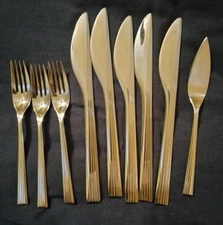 9 piece lot LINEAR 1993 modernist stainless flatware YAMAZAKI glossy silver-tone