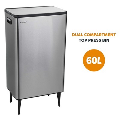 Küchenmüll Recycling Presse Top Eimer 60L Dual 2 Abfallfächer - Silber