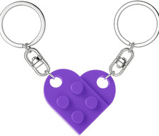 Brick Matching Couple Heart Keychain, Gifts for Him Her Boyfriend Purple
