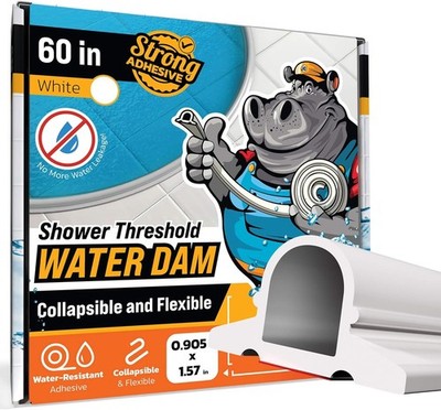 60'' Shower Threshold Water Dam Barrier Collapsible White Water Guard for Floor