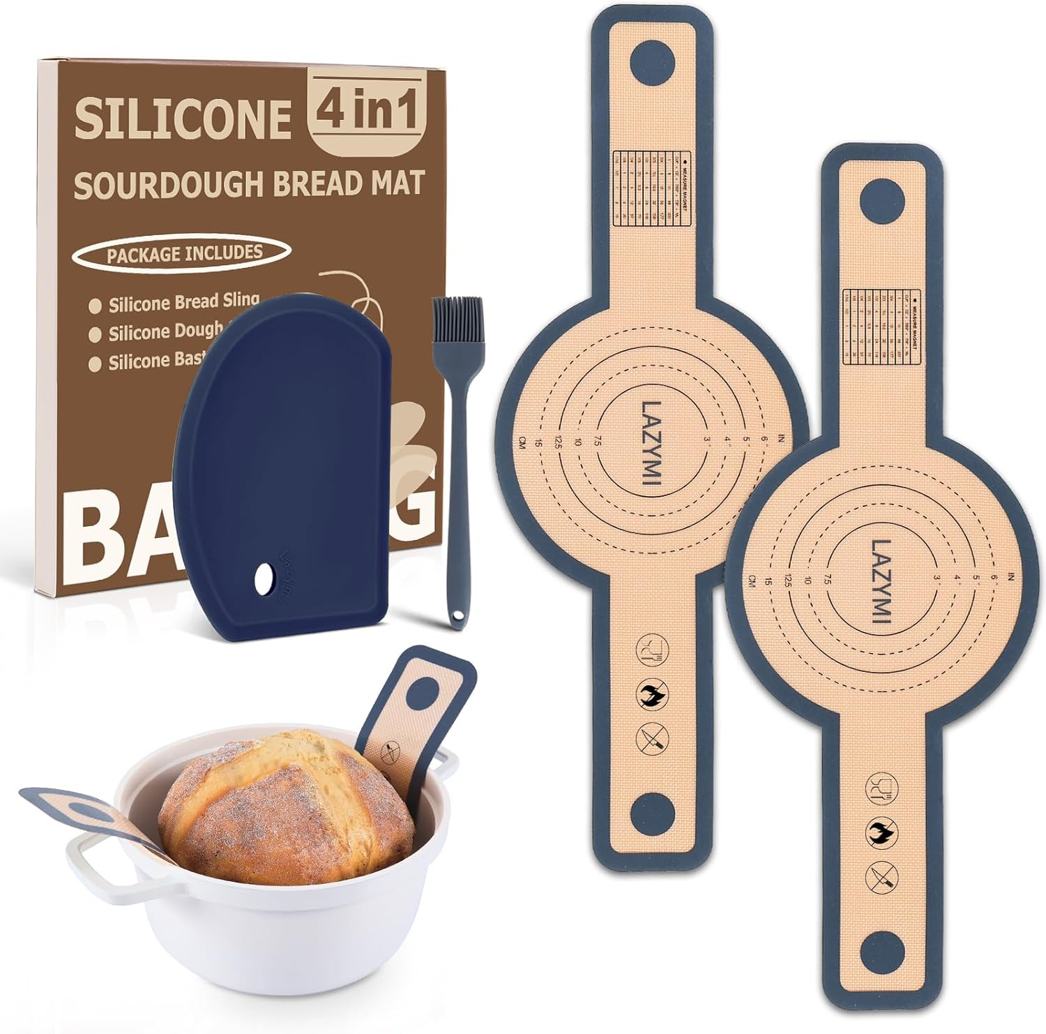 2PCS Silicone Bread Sling for Dutch Oven, Reusable Baking Mat with Long Handle