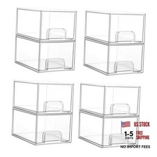 8 Pack Small Clear Stackable Storage Drawers  Plastic Bins, 8pack-Clear