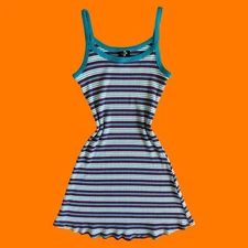 90's vintage striped skater girl bodycon mini dress L  *runs small