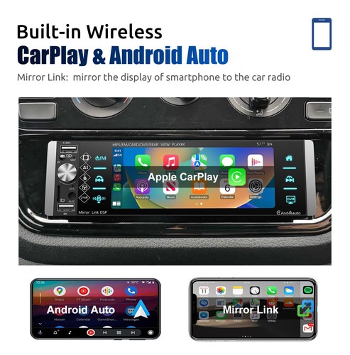5" Coche Estéreo Único 1 Din Inalámbrico Apple CarPlay Android Automático BT SWC USB+Cámara - Imagen 6 de 15