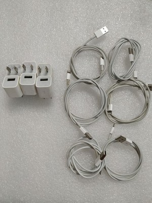 Lot of 6 OEM Apple 5W USB PowerCube Wall Charger A1385 A1265 w/ Lightning Cables