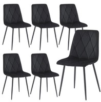 Set of 6 Black Dining Chairs Modern Diamond Stitch Fabric Kitchen Metal