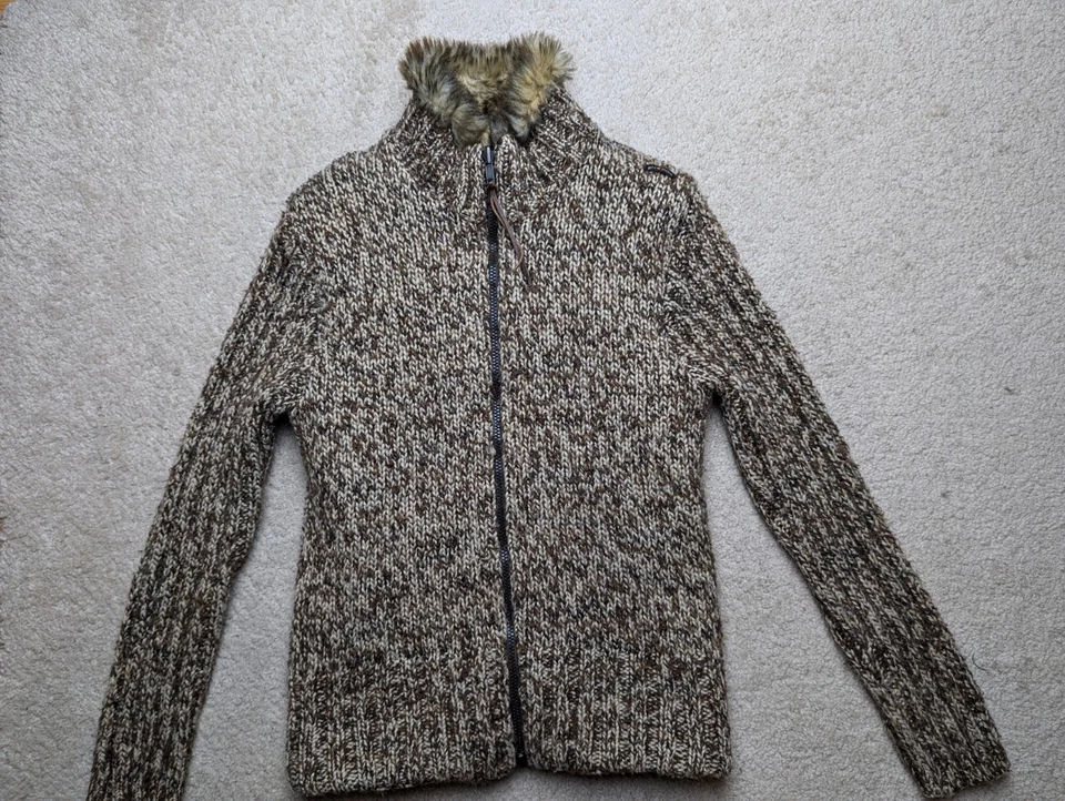 ENERGIE MISS SIXTY S vintage MEN zip wool blend faux fur lined heavy sweater Y2K - Image 2 of 4